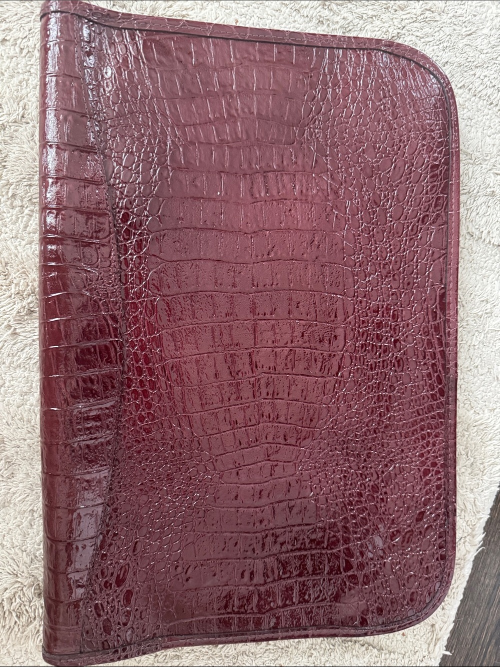 Vintage Burgundy Croc Embossed Leather Portfolio Laptop Document Case Korea